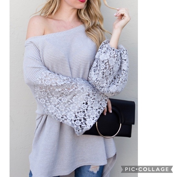 Diva Plus Heather Gray Textured Top - Picture 3 of 5